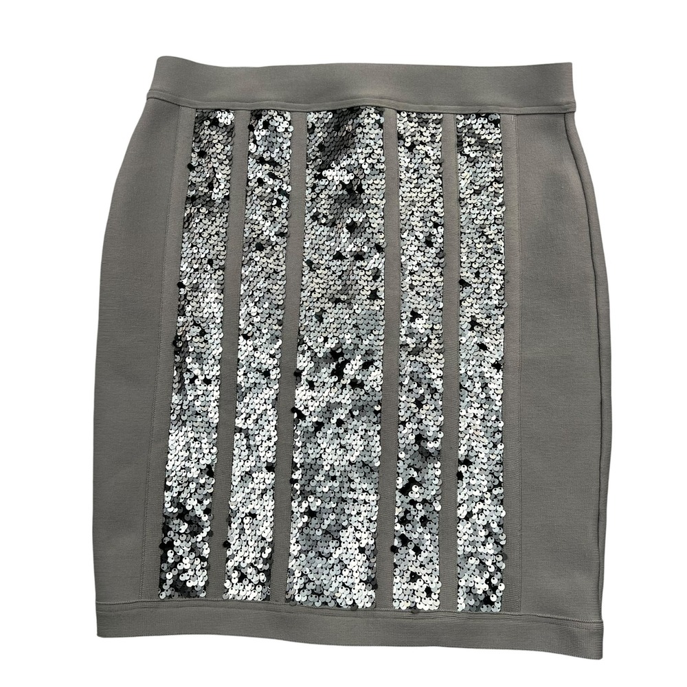 Venus Sequin Bandage Skirt Women 8 Grey Silver Black Bodycon Mini Zipper Back